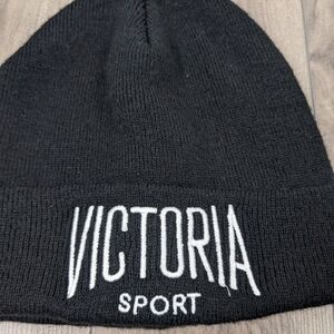 Victoria's Secret Sport Black Toque Beanie Hat Winter One Size
